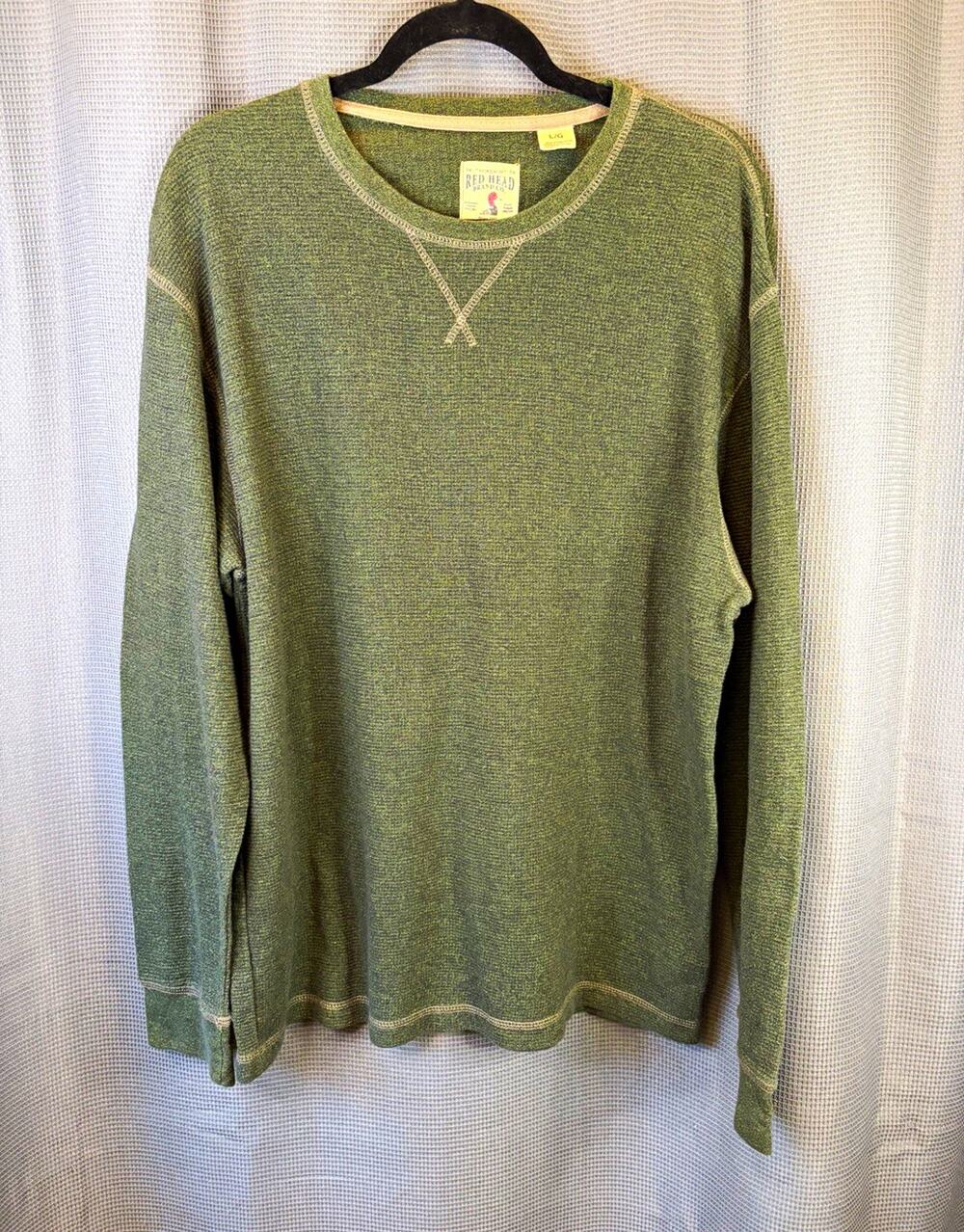 RedHead Men's Waffle-Knit Crew Neck Pullover Sweater Green L Cotton Blend